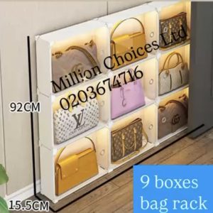 9 boxes bag rack